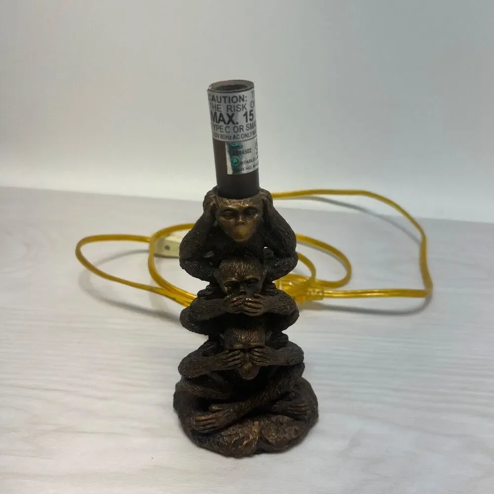 Vintage Three Wise Monkeys Resin Table Lamp See No Evil Hear No Evil Speak No
